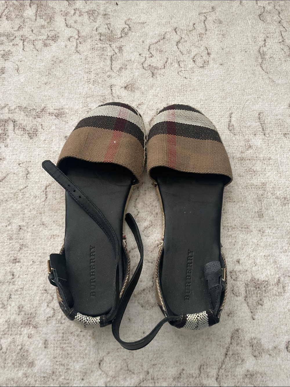 Burberry Black and Tan Check Slingback Sandals
